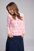 Goondiwindi Cotton Knitwear Daisy Embroidered Cotton Jumper Pale Pink/Blue