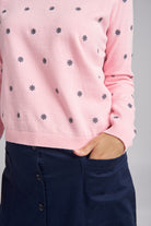 Goondiwindi Cotton Knitwear Daisy Embroidered Cotton Jumper Pale Pink/Blue