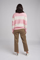 Cable Stripe Boxy Knit Jumper Pale Pink/Winter White