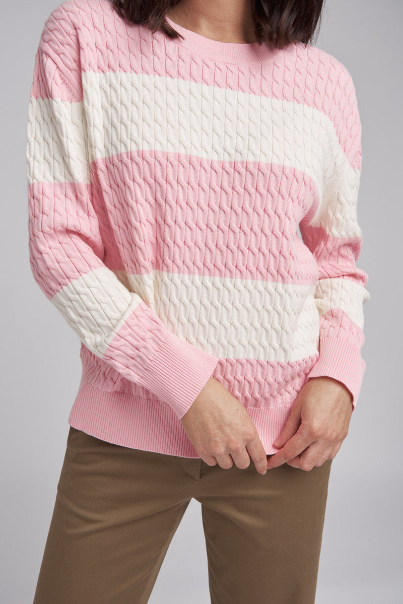 Cable Stripe Boxy Knit Jumper Pale Pink/Winter White