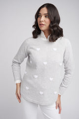 Love Hearts Embroidered Knit Jumper Earl Grey/Snowflake