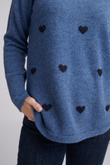 Love Hearts Embroidered Knit Jumper Marathon/Navy