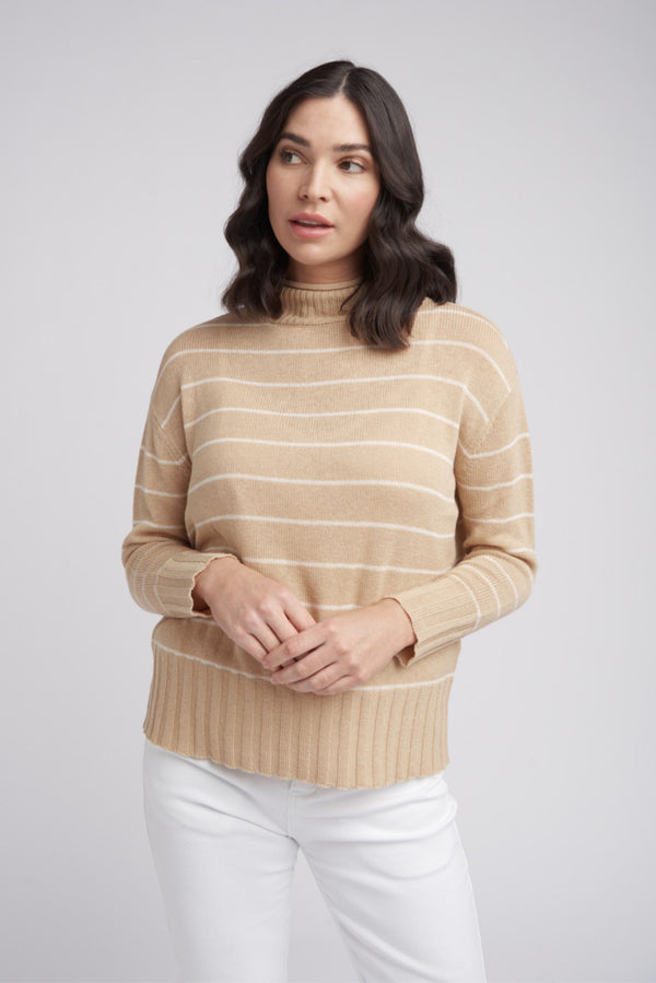 Turtle Neck Stripe Knit Jumper Chamis/Whipped Cream