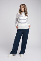 Goondiwindi Cotton Knitwear Turtle Neck Stripe Knit Jumper - Snowflake/Marine