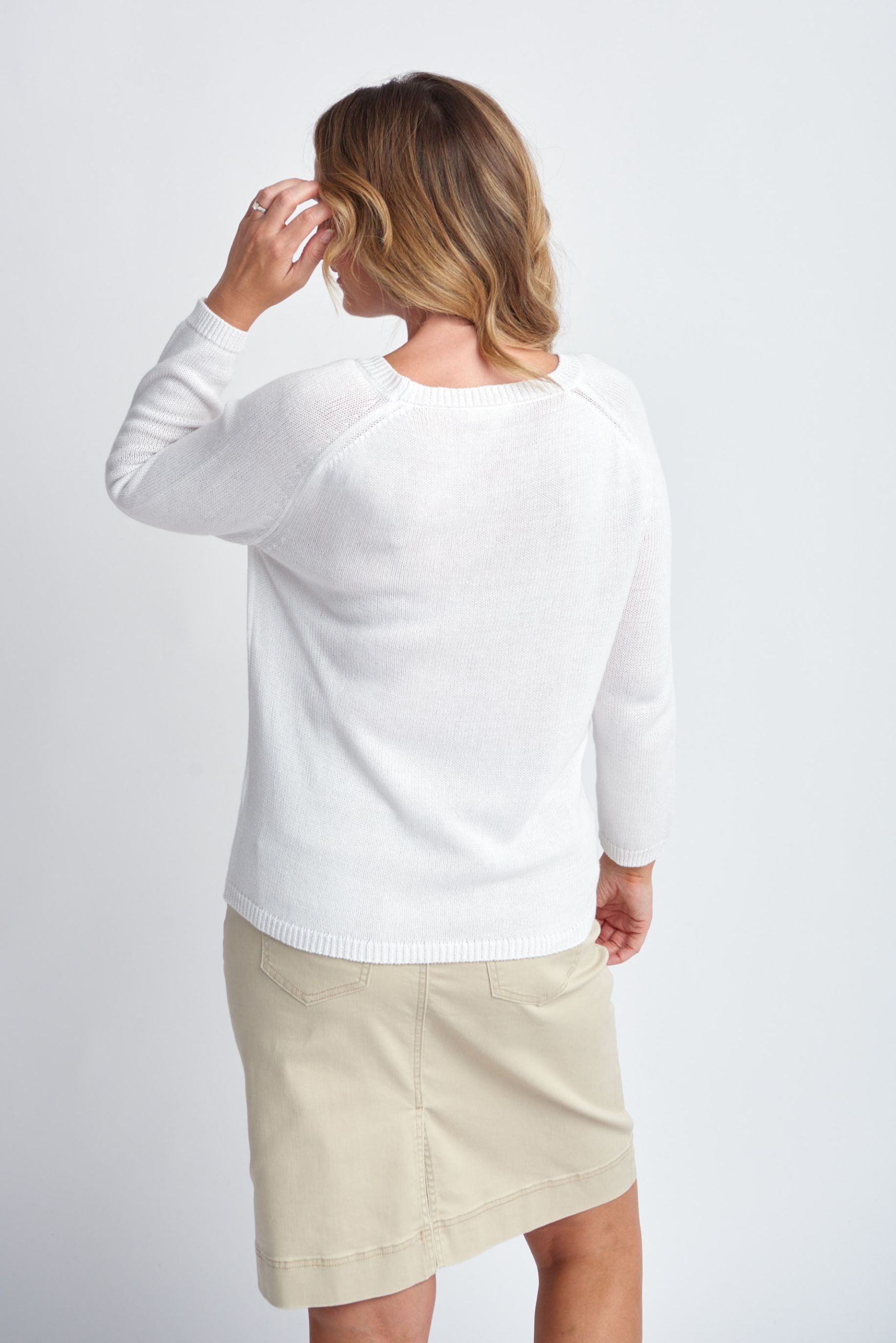 Goondiwindi Cotton Knitwear Cotton Raglan Jumper - White