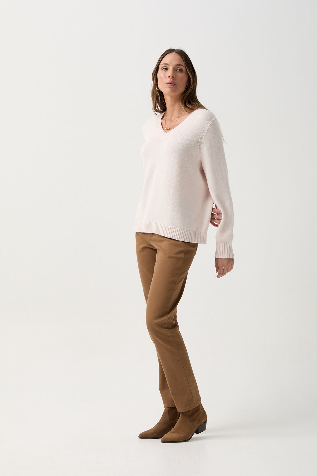 V Neck Merino Cotton Jumper - Sweetmilk by Goondiwindi Cotton. Timeless women’s fashion using natural fibres and classic shapes