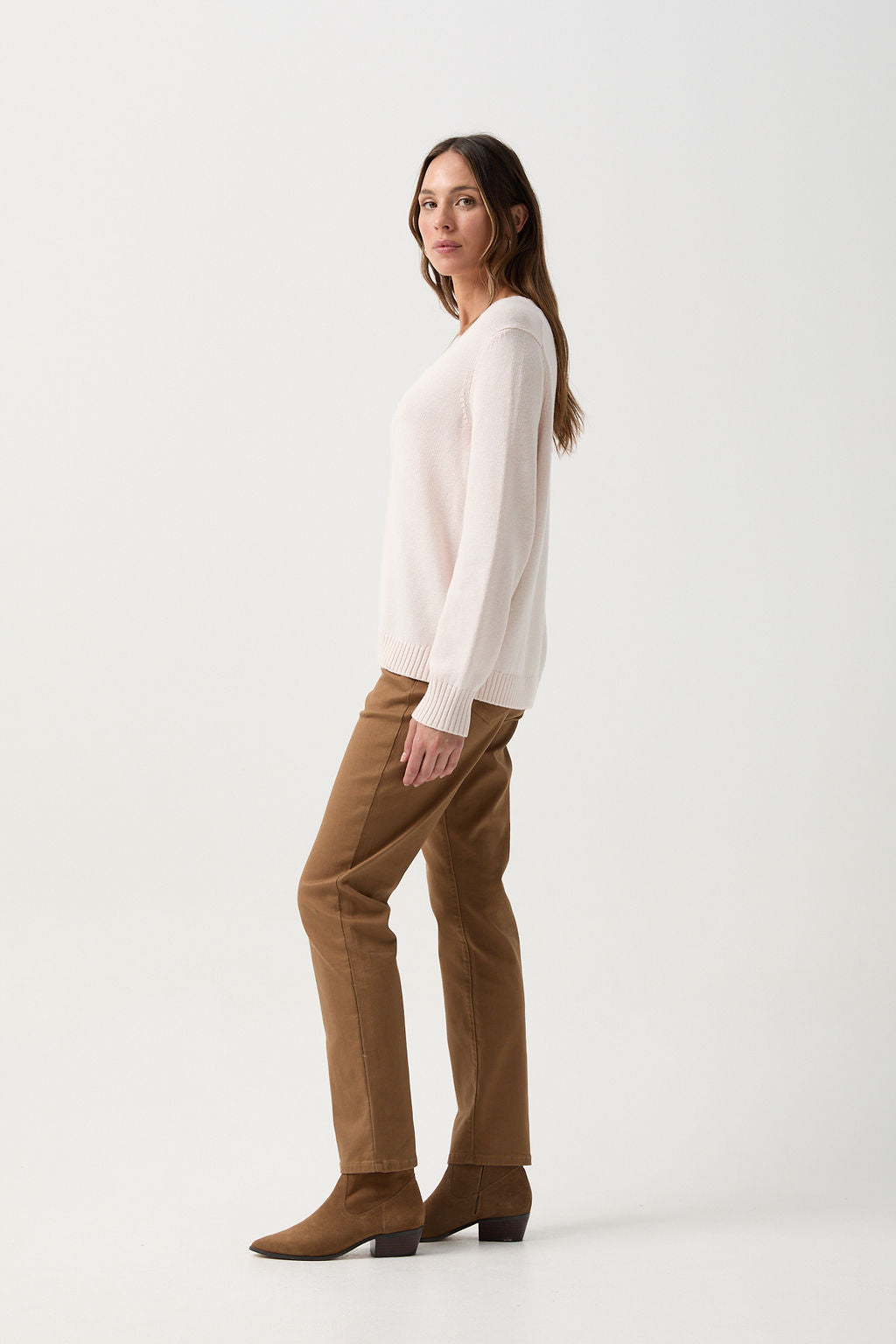 V Neck Merino Cotton Jumper - Sweetmilk by Goondiwindi Cotton. Timeless women’s fashion using natural fibres and classic shapes