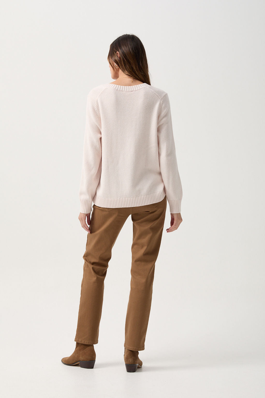 V Neck Merino Cotton Jumper - Sweetmilk by Goondiwindi Cotton. Timeless women’s fashion using natural fibres and classic shapes