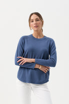 Cotton Cashmere Raglan Crew Neck Jumper - Clean Denim by Goondiwindi Cotton. Timeless women’s fashion using natural fibres and classic shapes