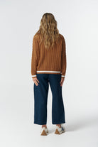 Harvest V Neck Cotton Jumper - Fox/White/Poinsettia by Goondiwindi Cotton. Timeless women’s fashion using natural fibres and classic shapes