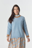 Goondiwindi Cotton Knitwear Drover Brushed Merino Jumper - Harebell Blue/Acorn