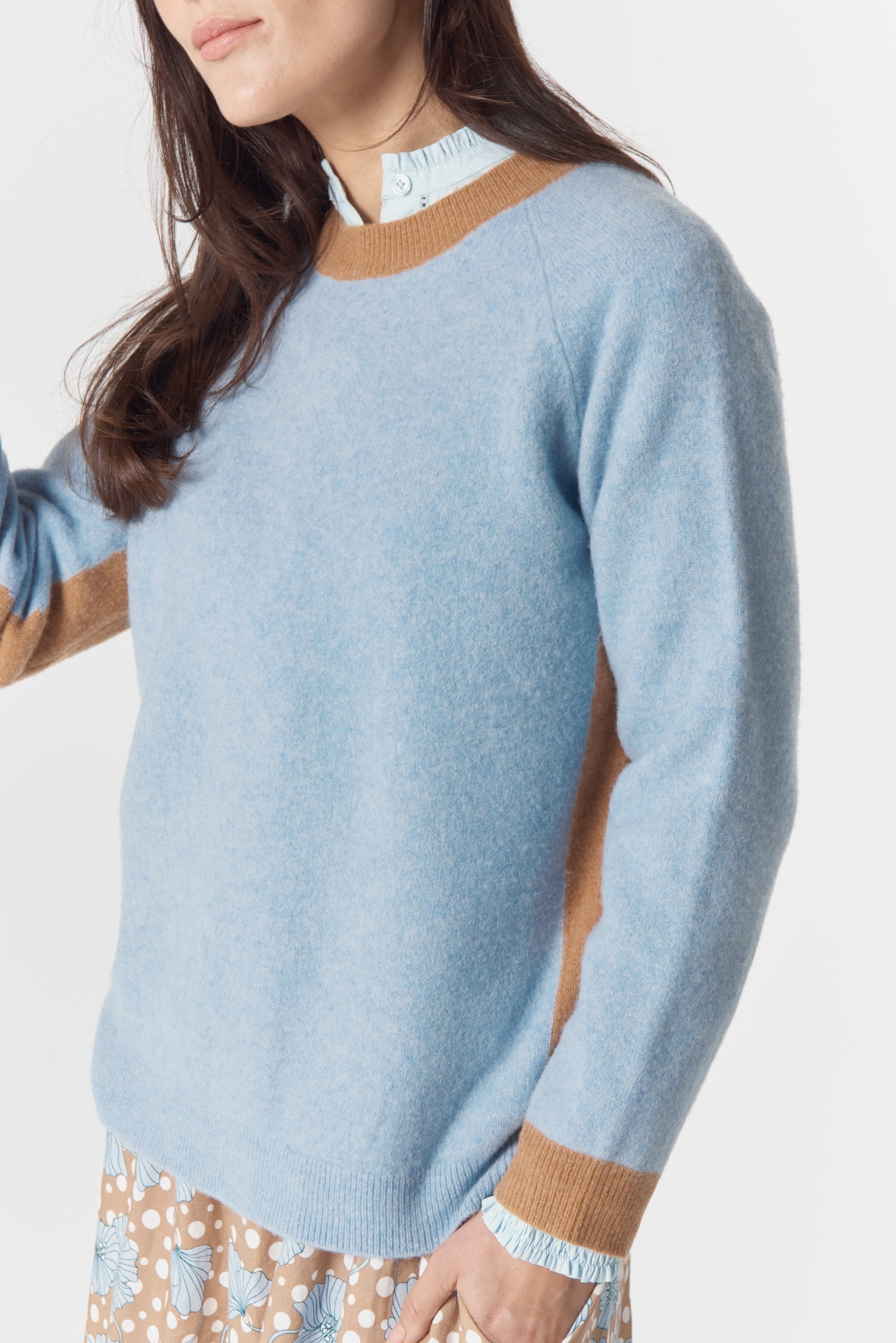 Goondiwindi Cotton Knitwear Drover Brushed Merino Jumper - Harebell Blue/Acorn