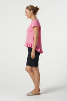 Goondiwindi Cotton Tees Shine Cotton Ruffle Tee Shirt - Pink Cosmos