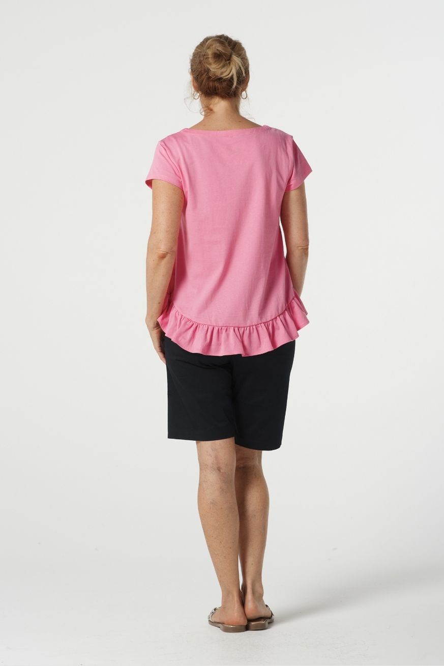 Goondiwindi Cotton Tees Shine Cotton Ruffle Tee Shirt - Pink Cosmos