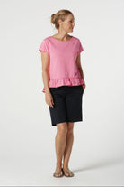 Goondiwindi Cotton Tees Shine Cotton Ruffle Tee Shirt - Pink Cosmos