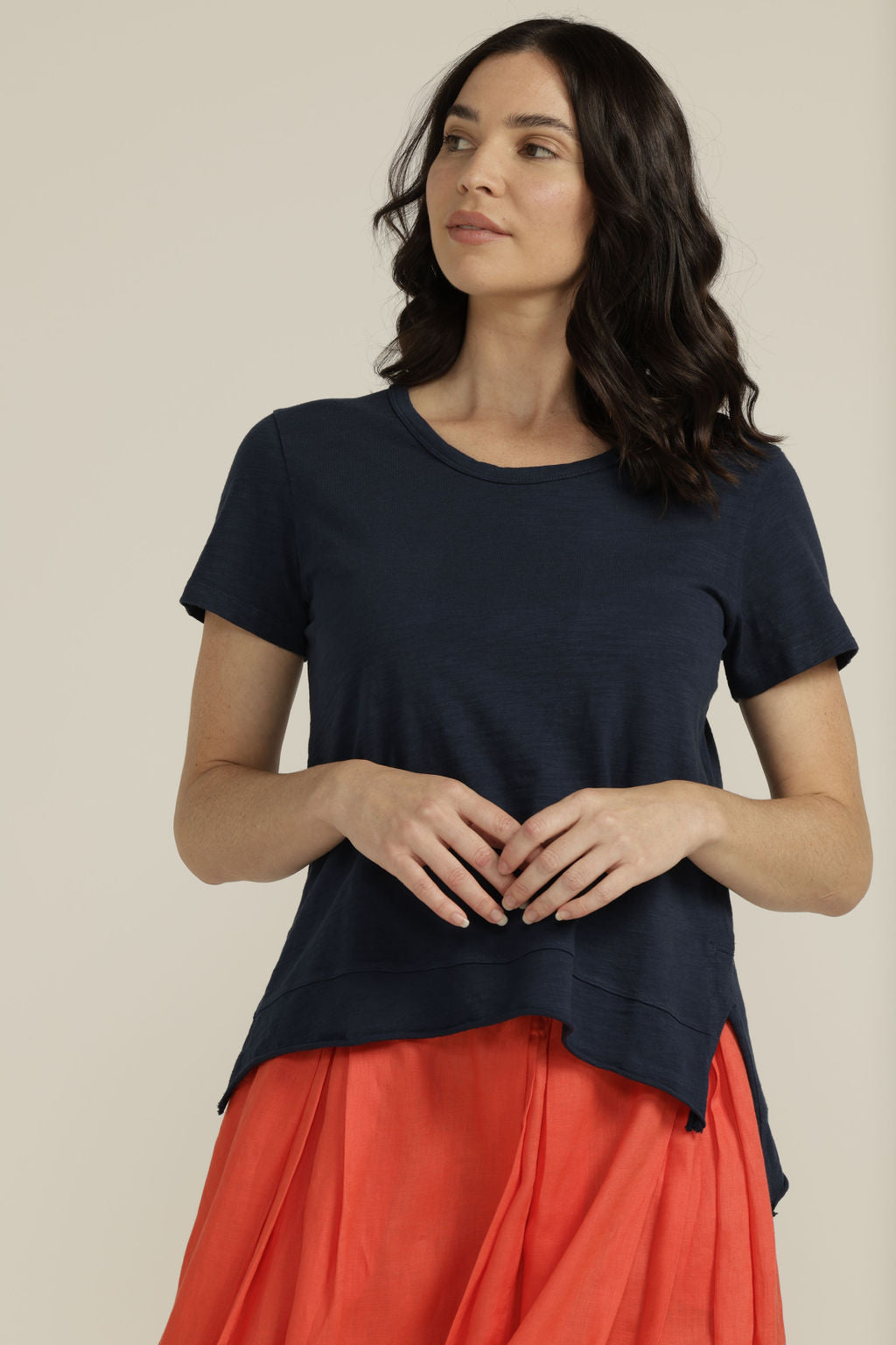 cloth+paper+scissors Tees Cotton Hi Low Hem Tee - Navy