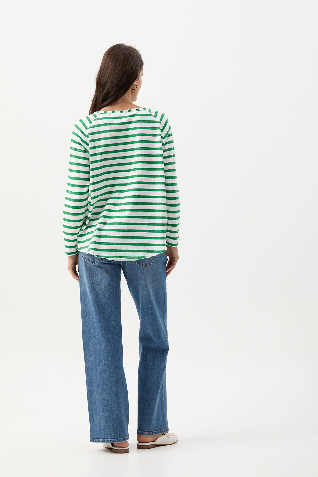 Raglan Cotton Stripe Tee - White/Jolly Green by cloth+paper+scissors. Timeless women’s fashion using natural fibres and classic shapes