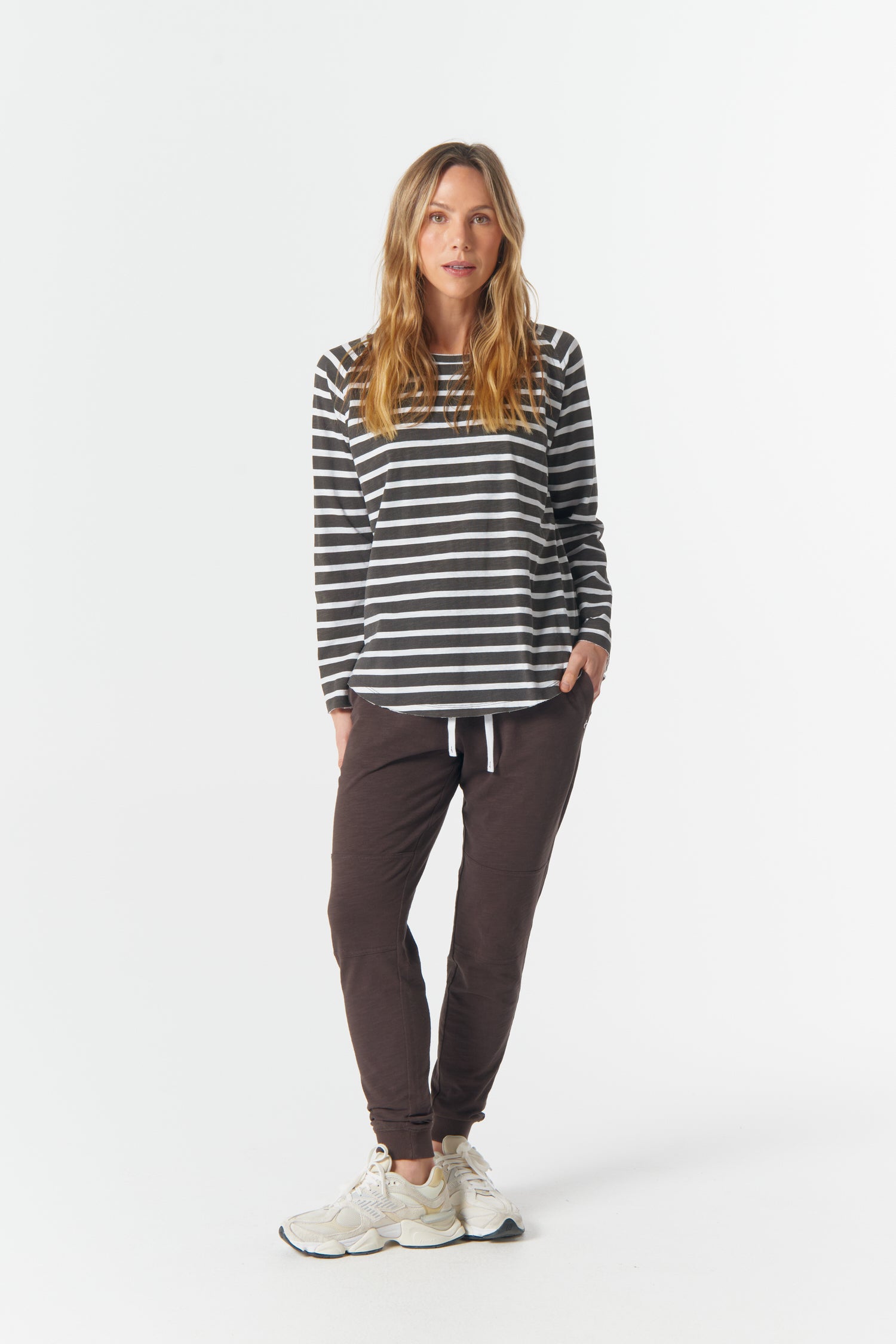 cloth+paper+scissors Tees The Hero Stripe Raglan Tee - White/Chocolate Torte