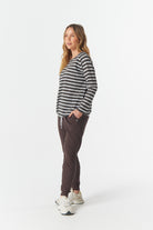 cloth+paper+scissors Tees The Hero Stripe Raglan Tee - White/Chocolate Torte