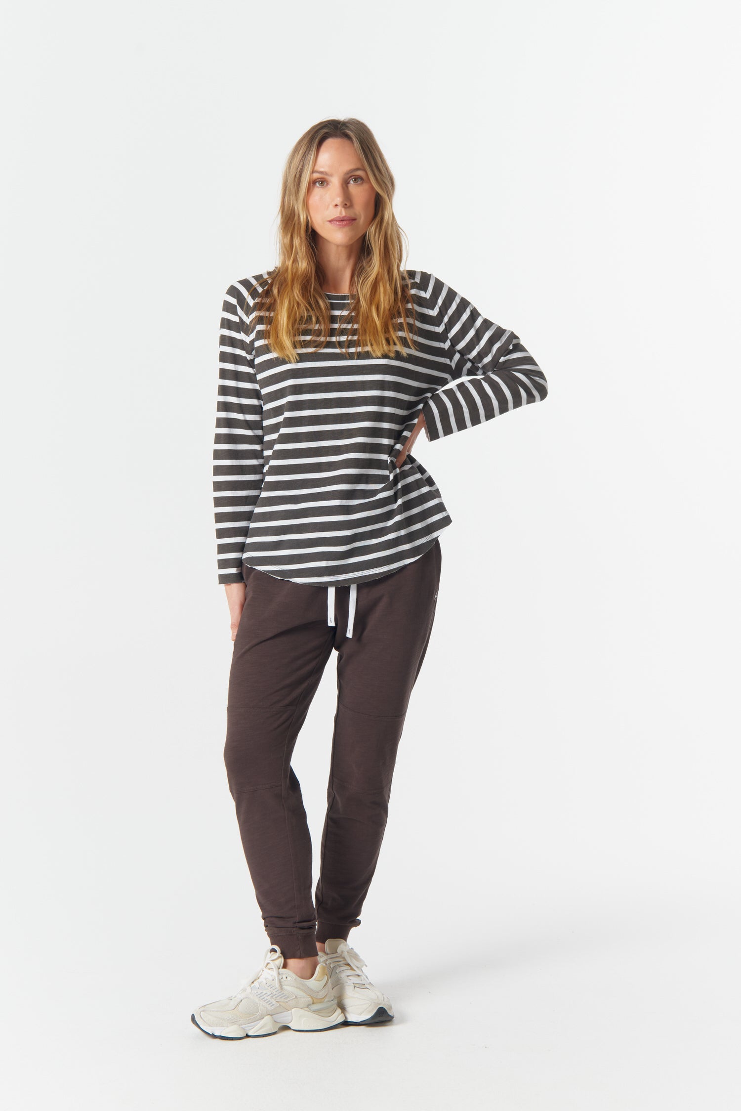 cloth+paper+scissors Tees The Hero Stripe Raglan Tee - White/Chocolate Torte