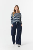 cloth+paper+scissors Tees The Hero Stripe Raglan Tee - White/Parisian Navy
