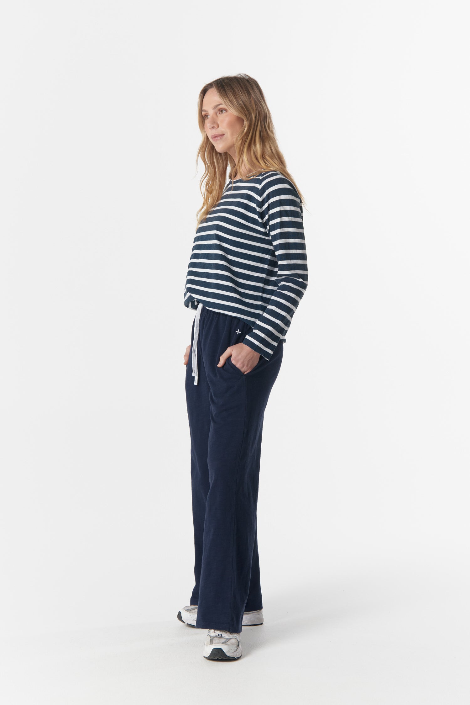 cloth+paper+scissors Tees The Hero Stripe Raglan Tee - White/Parisian Navy