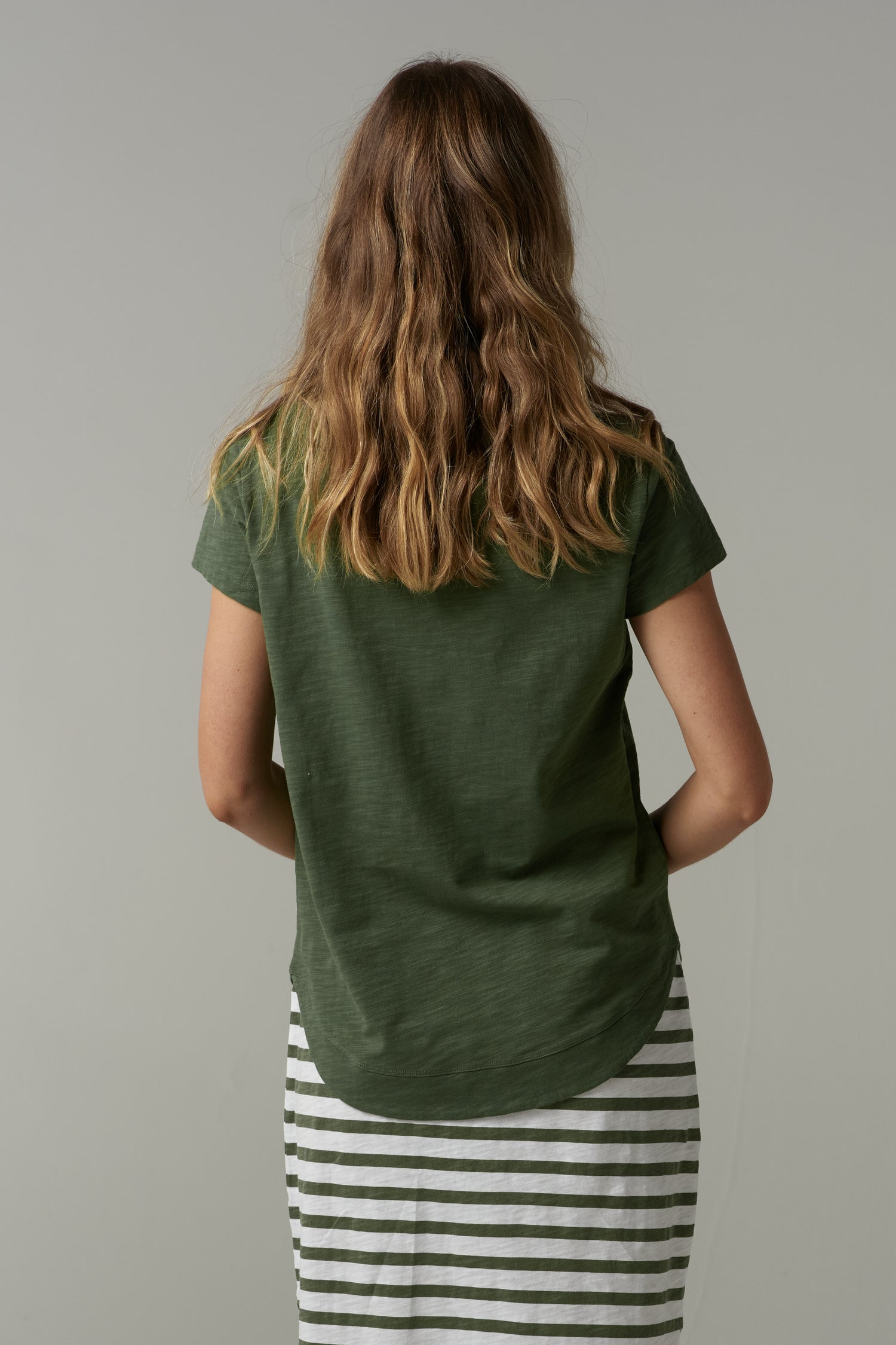 Fern Cotton Shaped Hem Tee - Fairway Green by cloth+paper+scissors. Timeless women’s fashion using natural fibres and classic shapes