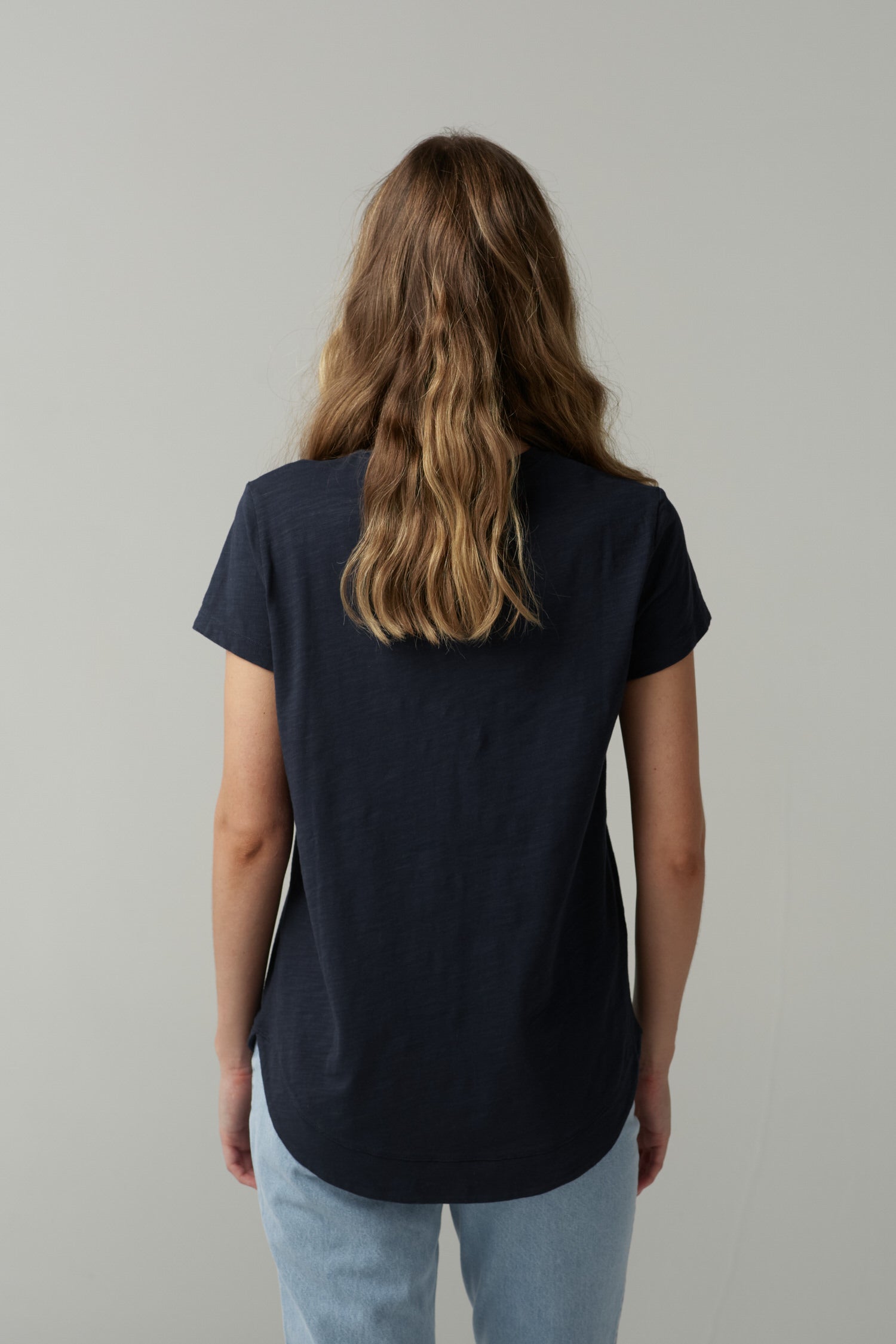 Fern Cotton Shaped Hem Tee - Parisian Navy by cloth+paper+scissors. Timeless women’s fashion using natural fibres and classic shapes