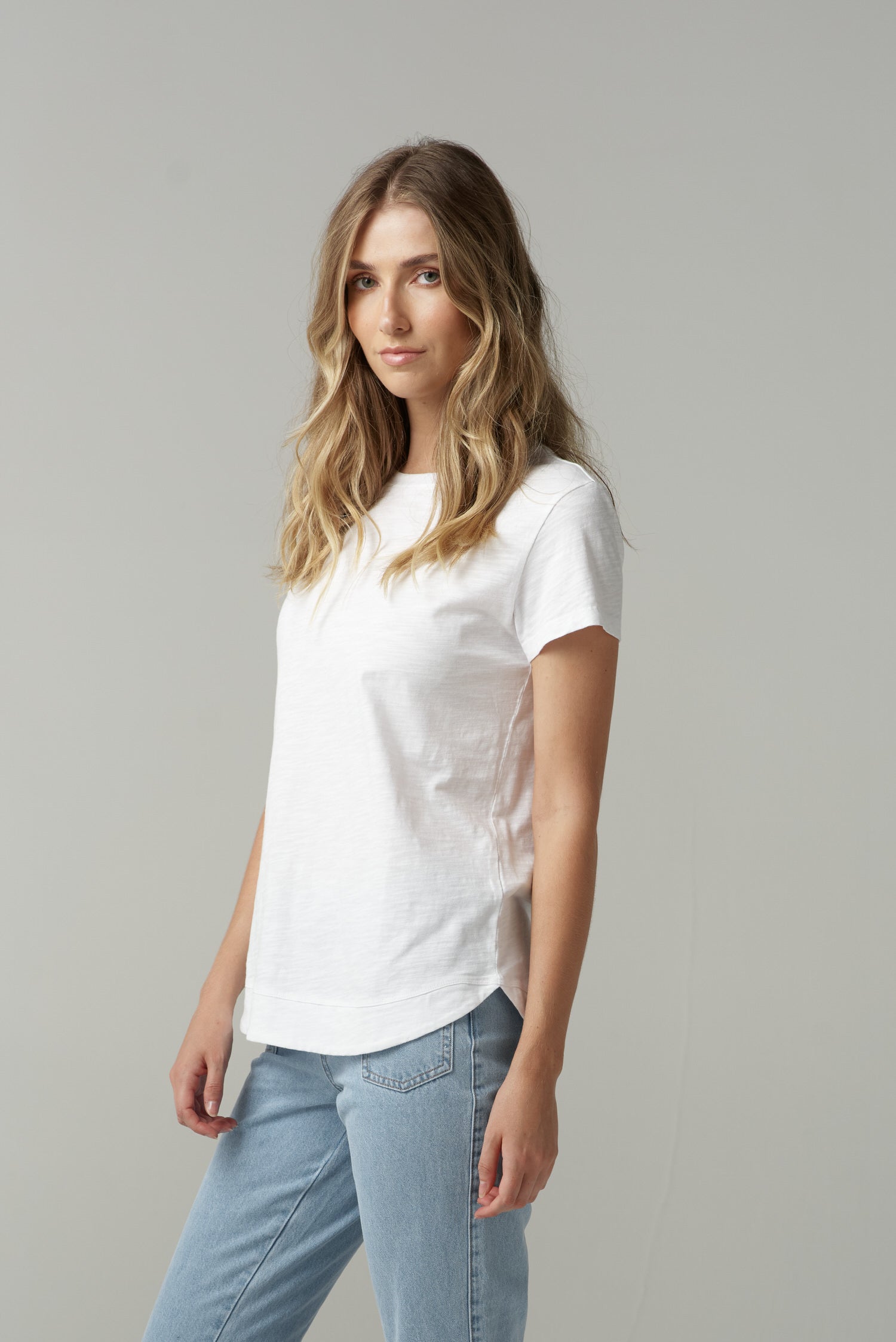 Fern Cotton Shaped Hem Tee - White by cloth+paper+scissors. Timeless women’s fashion using natural fibres and classic shapes