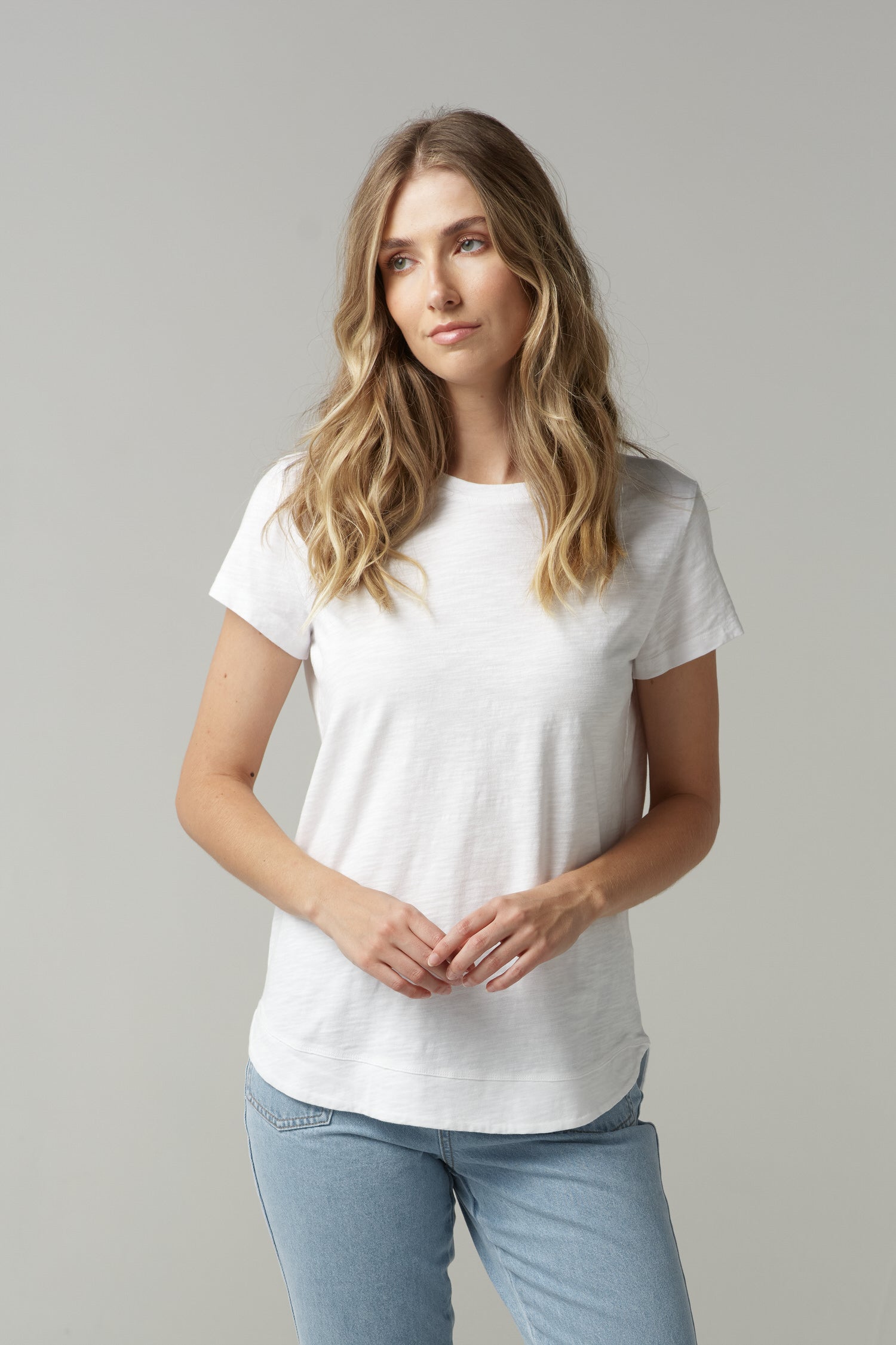 Fern Cotton Shaped Hem Tee - White by cloth+paper+scissors. Timeless women’s fashion using natural fibres and classic shapes