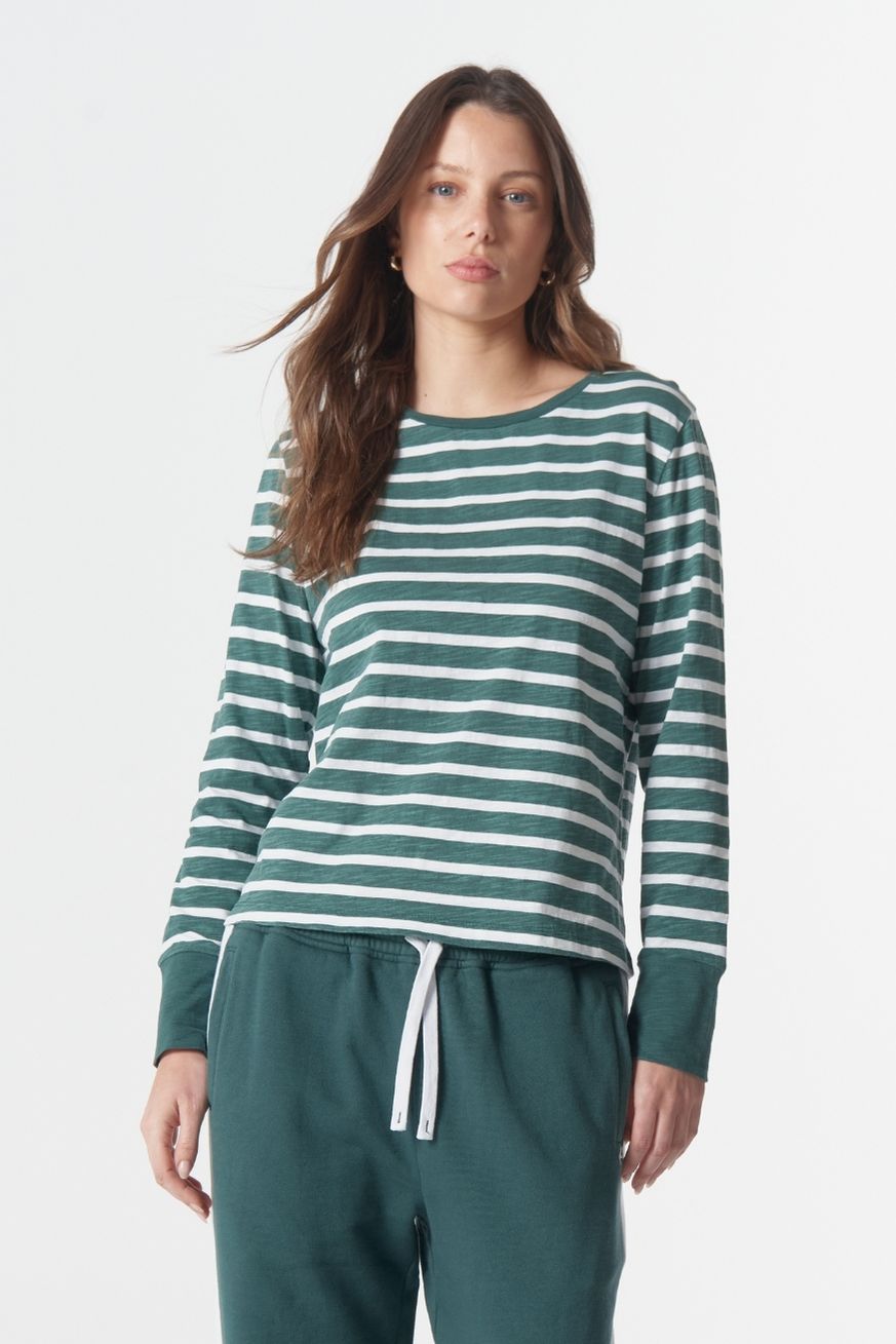 cloth+paper+scissors Tees The Show Stopper Stripe Tee - White/Rainforest