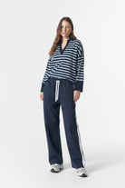 cloth+paper+scissors Tees The Breezy Stripe Polo - White/Parisian Navy