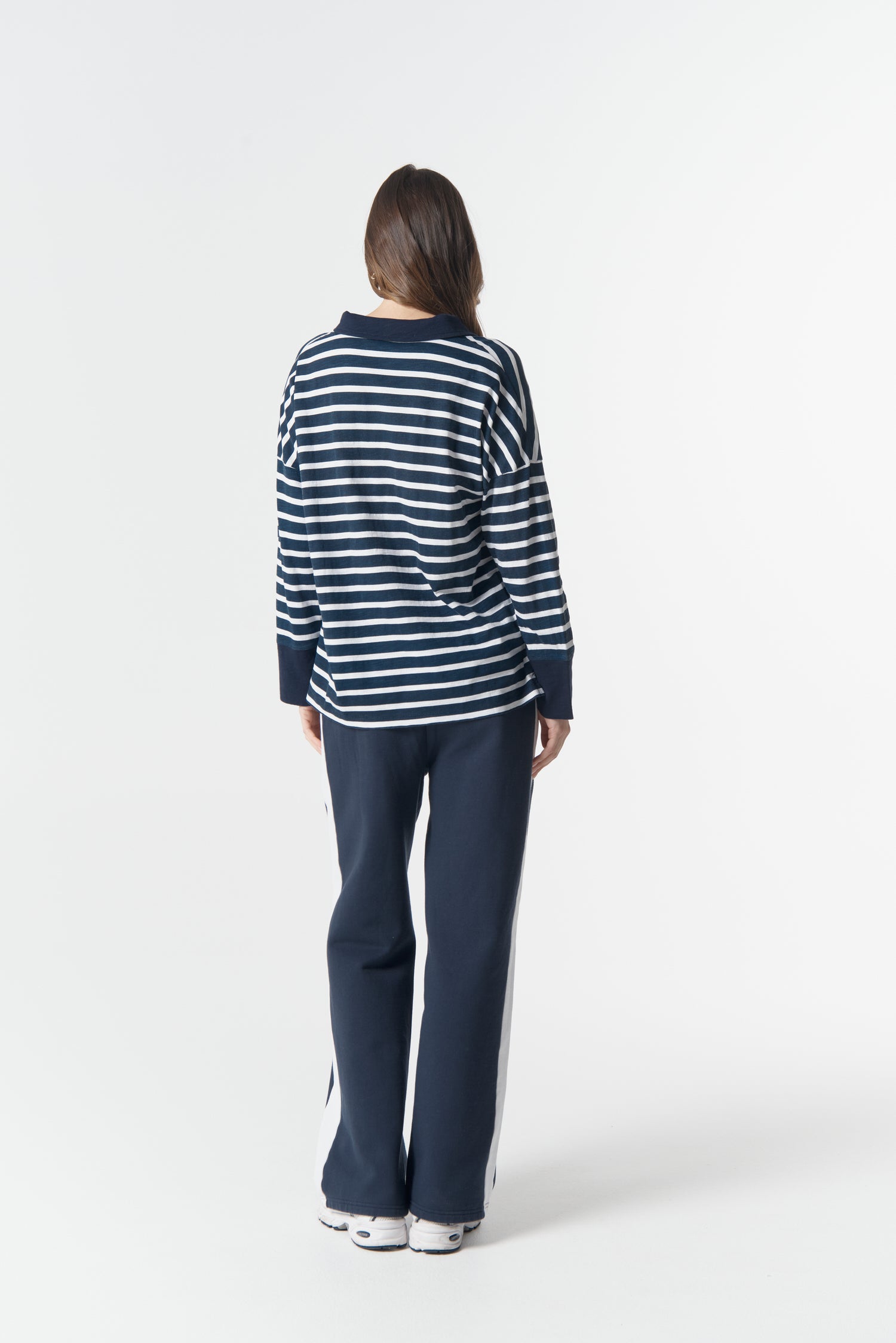 cloth+paper+scissors Tees The Breezy Stripe Polo - White/Parisian Navy