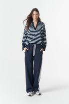cloth+paper+scissors Tees The Breezy Stripe Polo - White/Parisian Navy