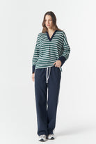 cloth+paper+scissors Tees The Breezy Stripe Polo - White/Rainforest/Navy