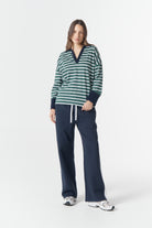 cloth+paper+scissors Tees The Breezy Stripe Polo - White/Rainforest/Navy