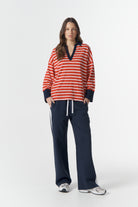 cloth+paper+scissors Tees The Breezy Stripe Polo - White/Salsa/Navy