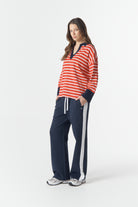 cloth+paper+scissors Tees The Breezy Stripe Polo - White/Salsa/Navy