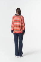 cloth+paper+scissors Tees The Breezy Stripe Polo - White/Salsa/Navy