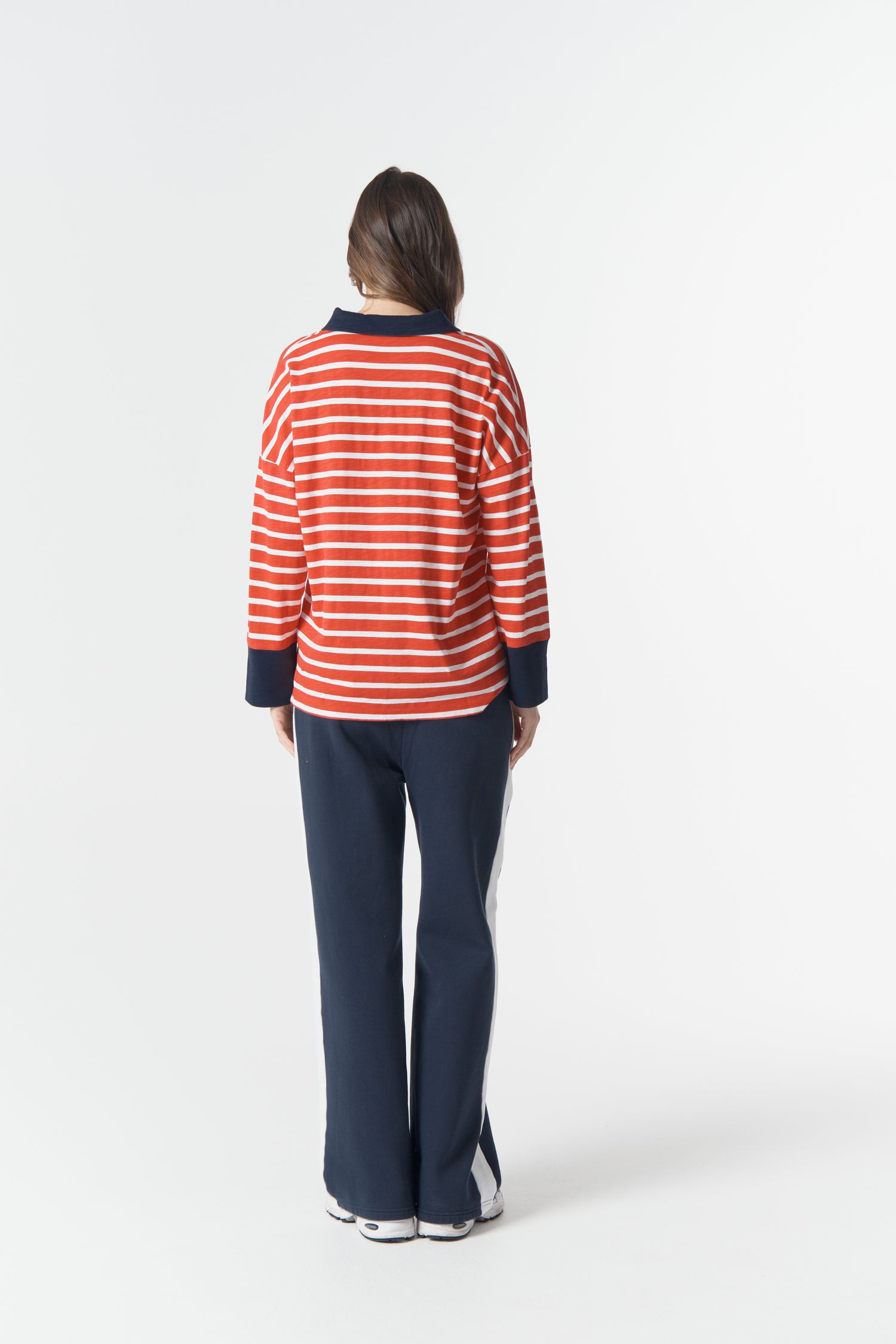 cloth+paper+scissors Tees The Breezy Stripe Polo - White/Salsa/Navy