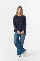 cloth+paper+scissors Tees Come Back Queen Cross Long Sleeve Tee - Parisian Navy/White