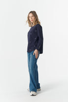 cloth+paper+scissors Tees Come Back Queen Cross Long Sleeve Tee - Parisian Navy/White