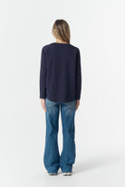 cloth+paper+scissors Tees Come Back Queen Cross Long Sleeve Tee - Parisian Navy/White