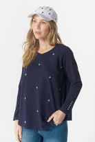 cloth+paper+scissors Tees Come Back Queen Cross Long Sleeve Tee - Parisian Navy/White