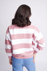Fleece Stripe 1/2 Zip Cotton Blush/White