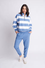 Fleece Stripe 1/2 Zip Cotton Denim Blue/White
