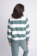 Fleece Stripe Side Split Sweater Forest/White