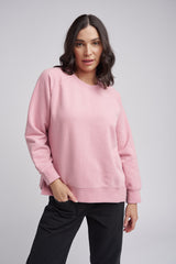Fleece Plain Side Split Sweater Blush