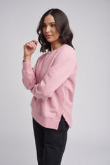 Fleece Plain Side Split Sweater Blush
