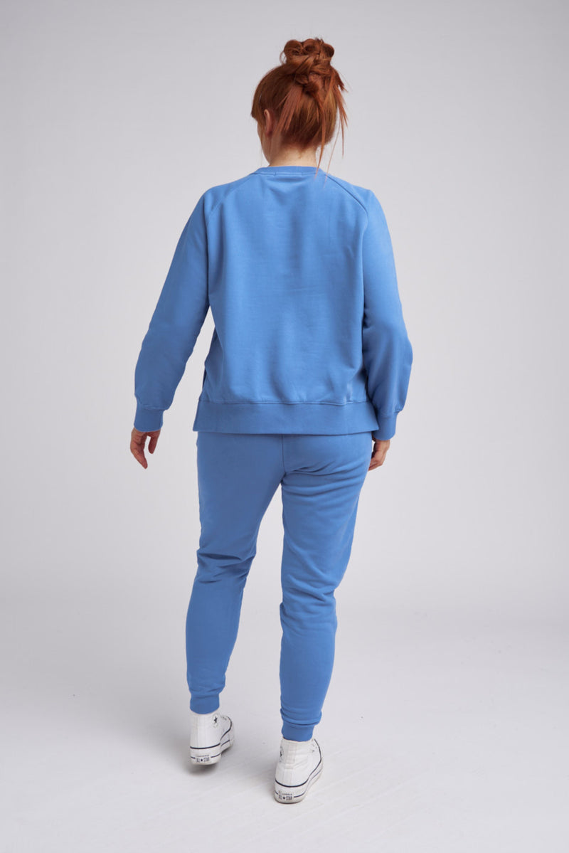 Fleece Plain Side Split Sweater Denim Blue